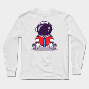 Cute Astronaut Reading Book Cartoon Long Sleeve T-Shirt